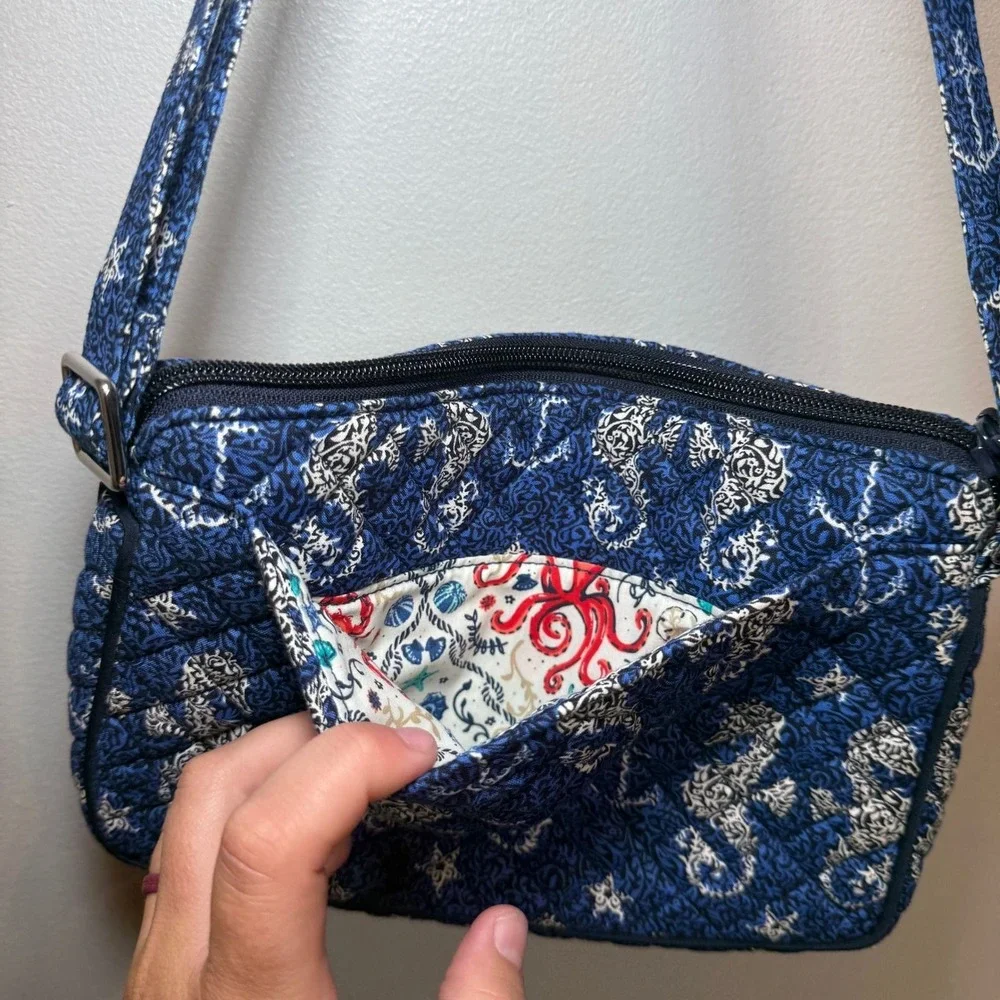 Vera Bradley Seahorse of Course Little Hipster Quilted Crossbody Bag Purse Navy - Picture 8 of 8